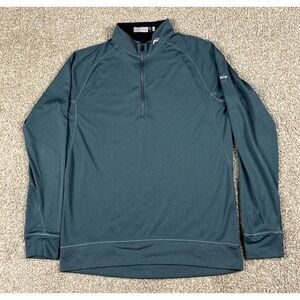 KJUS 1/4 Zip Pullover Shirt Mens Medium Blue Long Sleeve Golf Embroidered UPF 50